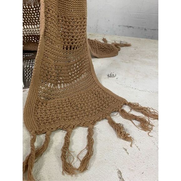 OLD NAVY Y2K Brown Bohemian Crochet with Fringe Sleeveless Sweater Wrap Size XS - Picture 4 of 8